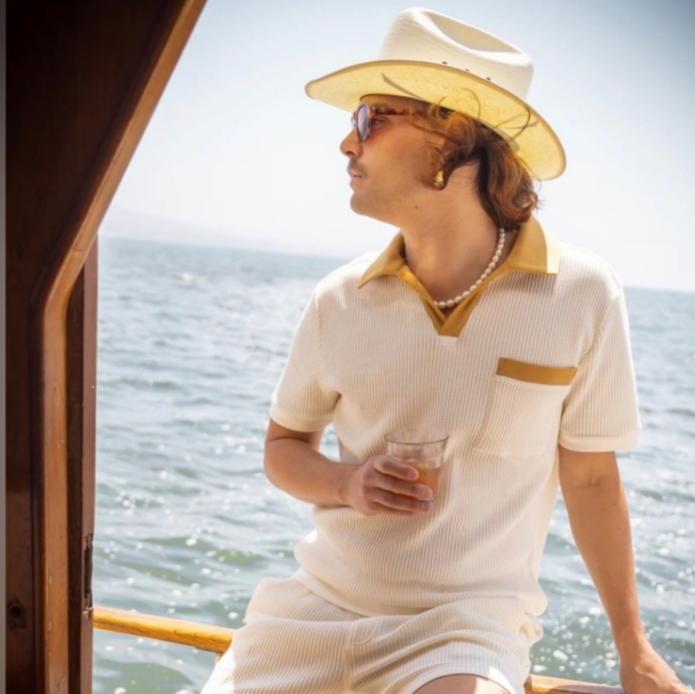 NWT DANDY DEL MAR THE CANNES WAFFLE KNIT SHIRT - VINTAGE IVORY